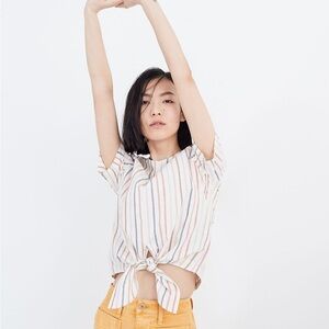 Madewell Button-Back Tie Tee in Rainbow Stripe XL